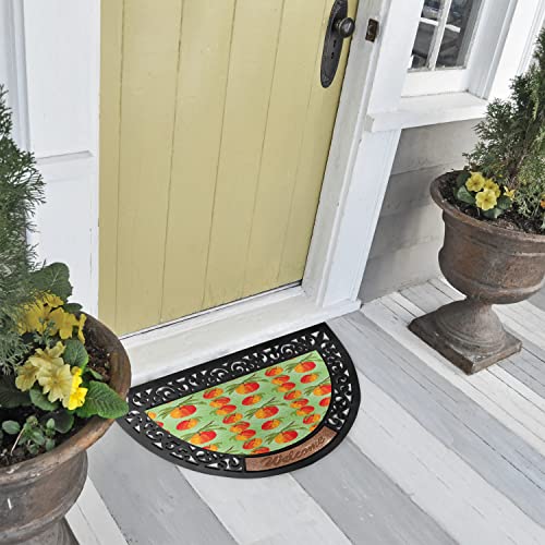 Ambesonne Vermilion Orange Green Peach Doormat, Semi Circle Entryway Welcome Mat for Front & Backyard 2 Pieces, 19.6" x